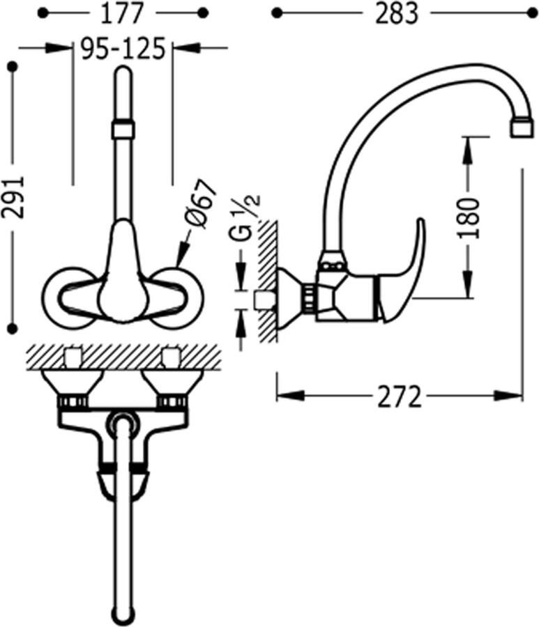 Tres Keukenkraan Mono 2000 | Wandmontage | 360° Draaibaar | Mengkraan | 1-hendel | Rond | Chroom - Foto 2