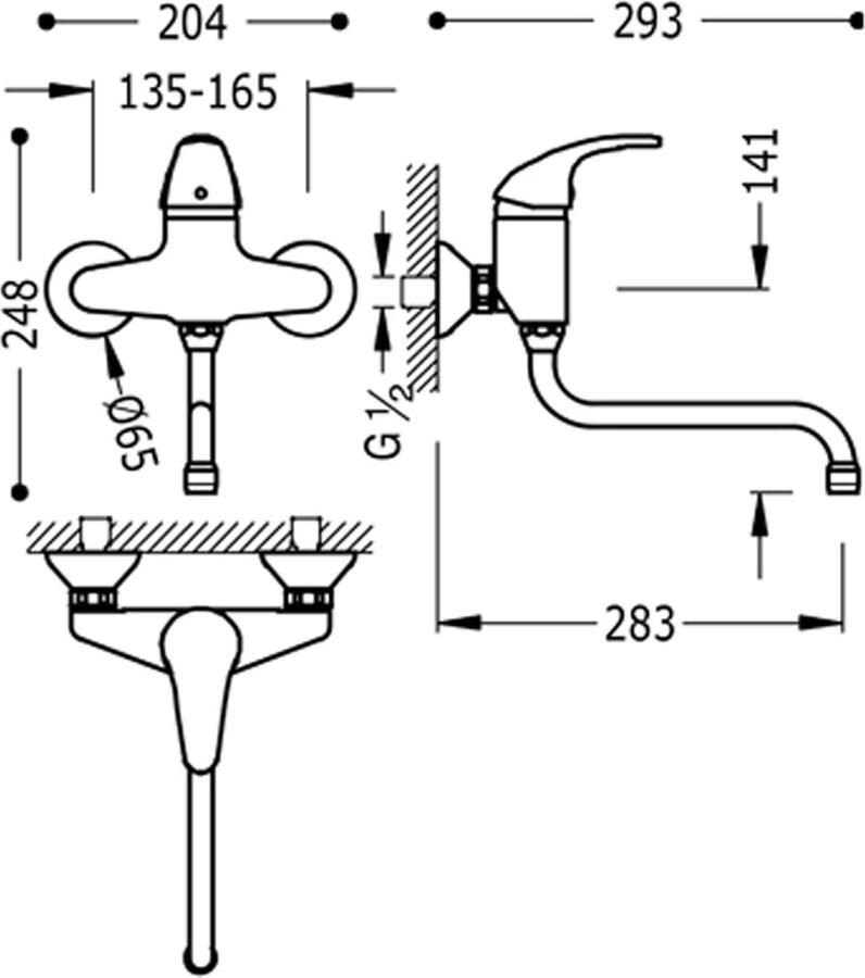 Tres Keukenkraan Mono 2000 | Wandmontage | 360° Draaibaar | Mengkraan | 1-hendel | Rond | Chroom - Foto 2