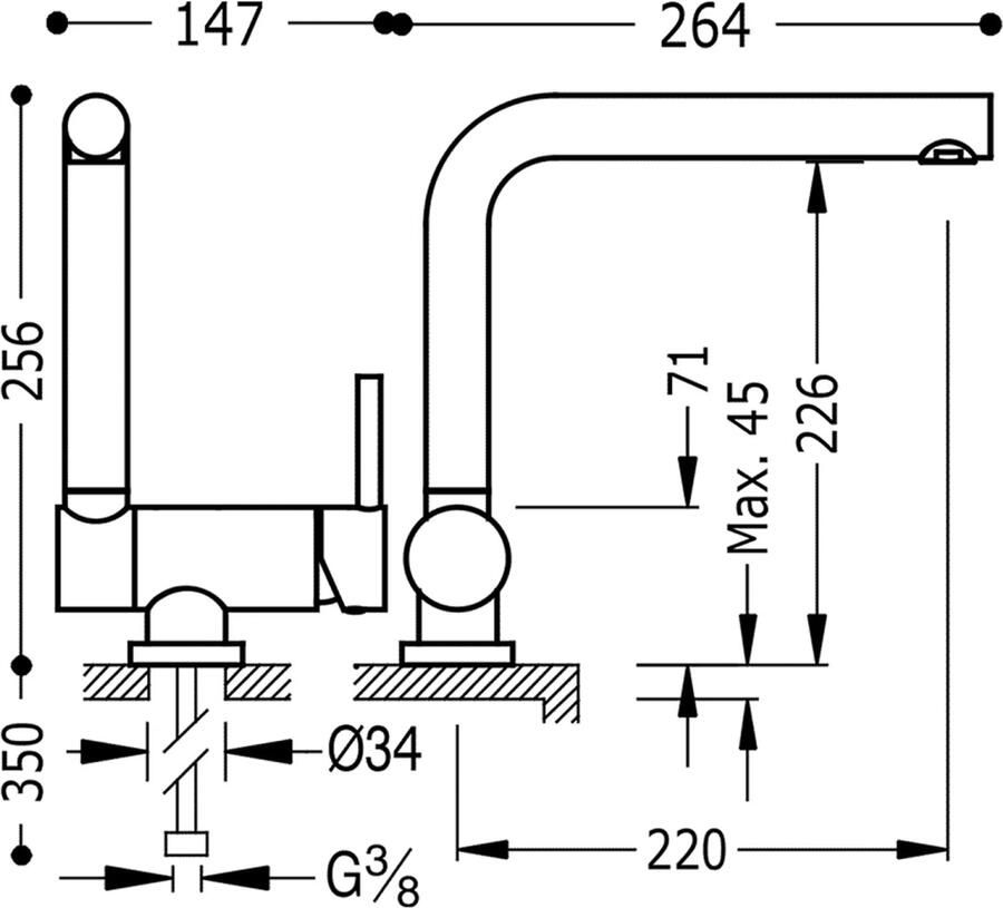 Tres Keukenkraan Top | Opbouw | 360° Draaibaar | Mengkraan | 1-hendel | Rond | 24k Goud mat