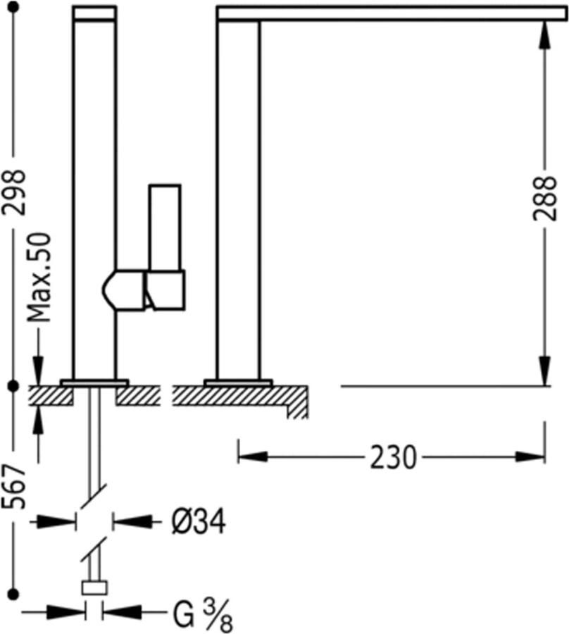 Tres Keukenkraan Top | Opbouw | 360° Draaibaar | Mengkraan | 1-hendel | Rond | Chroom