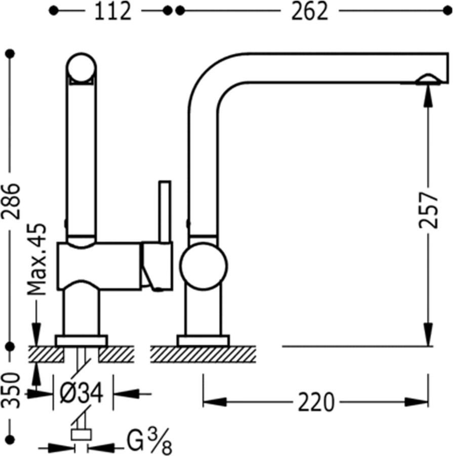 Tres Keukenkraan Top | Opbouw | 360° Draaibaar | Mengkraan | 1-hendel | Rond | Wit mat