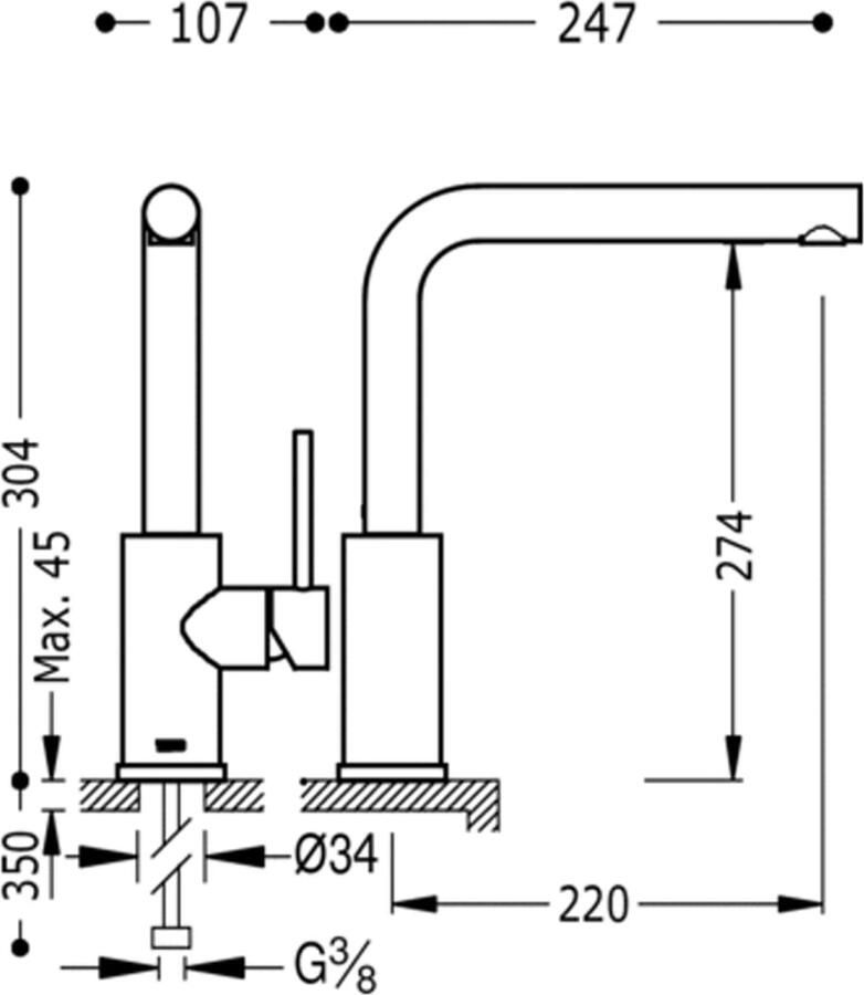 Tres Keukenkraan Top | Opbouw | 360° Draaibaar | Mengkraan | 1-hendel | Rond | Wit mat