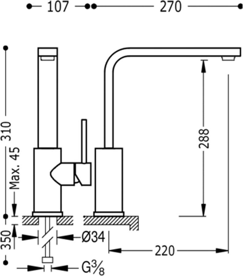 Tres Keukenkraan Top | Opbouw | 360° Draaibaar | Mengkraan | 1-hendel | Rond | Wit mat
