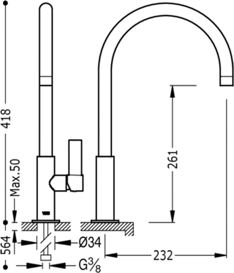Tres Keukenkraan Top | Opbouw | 360° Draaibaar | Mengkraan | 1-hendel | Rond | Chroom