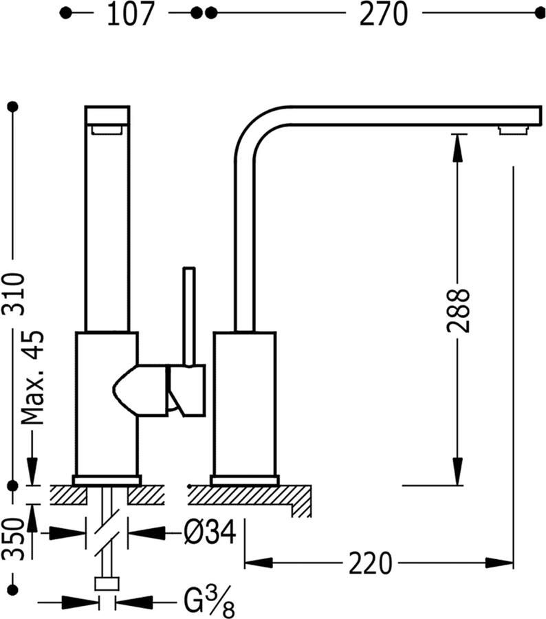 Tres Keukenkraan Top | Opbouw | 360° Draaibaar | Mengkraan | 1-hendel | Rond | Zwart mat