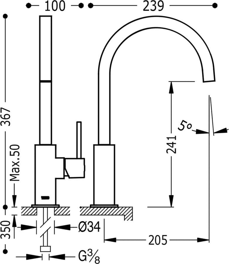 Tres Keukenkraan Top | Opbouw | 360° Draaibaar | Mengkraan | 1-hendel | Vierkant | 24k Goud mat