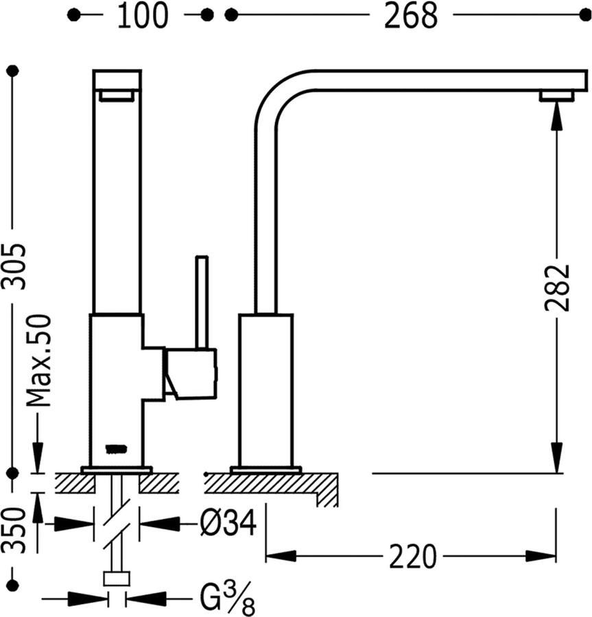 Tres Keukenkraan Top | Opbouw | 360° Draaibaar | Mengkraan | 1-hendel | Vierkant | Zwart mat