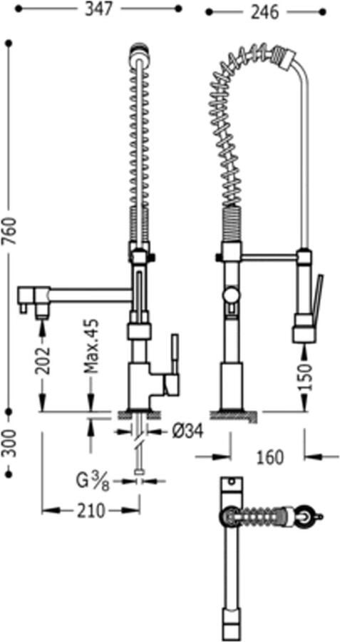 Tres Keukenkraan Top | Opbouw | 360° Draaibaar | Uitrekbare sproeier | Mengkraan | 1-hendel | Rond | Chroom - Foto 3