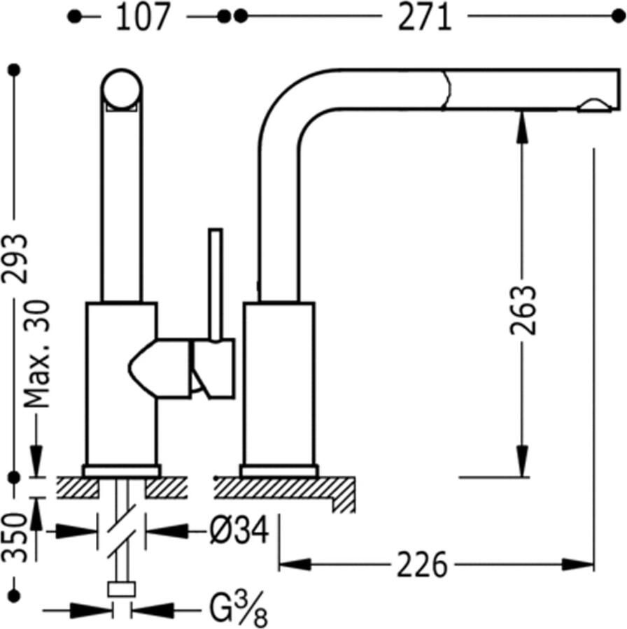 Tres Keukenkraan Top | Opbouw | 360° Draaibaar | Uitrekbare sproeier | Mengkraan | 1-hendel | Rond | Chroom