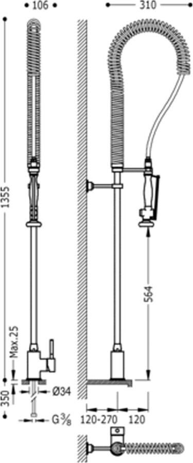 Tres Keukenkraan Top | Opbouw | 360° Draaibaar | Uitrekbare sproeier | Mengkraan | 1-hendel | Rond | Wit glans