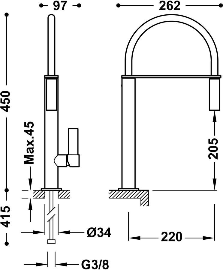 Tres Keukenkraan Top | Opbouw | 360° Draaibaar | Uitrekbare sproeier | Mengkraan | 1-hendel | Vintage | Zwart mat