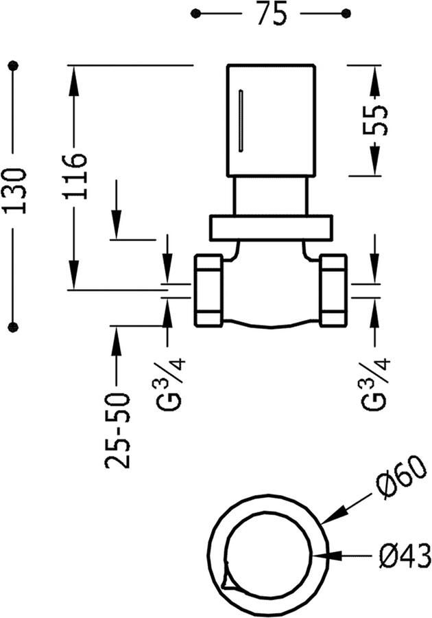 Tres Max design stopkraan 3 4" bi x 3 4" bi chroom