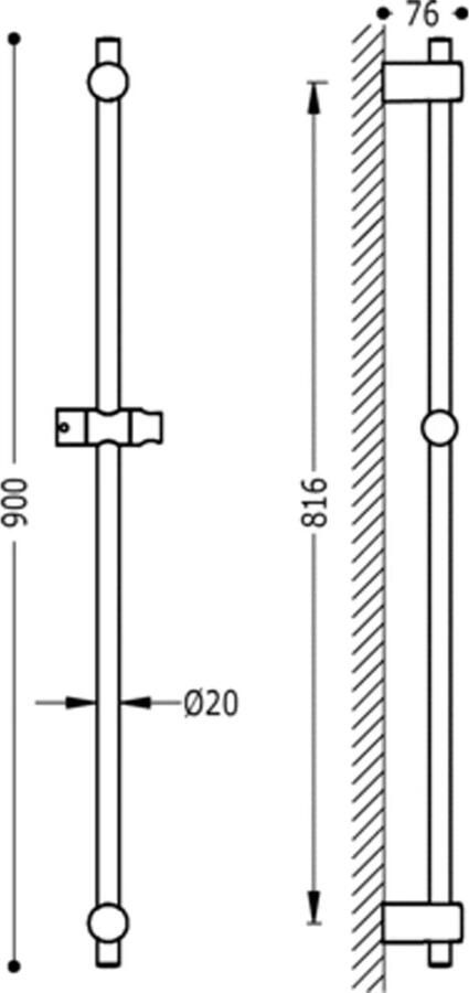 Tres Max glijstang 82 cm rond chroom