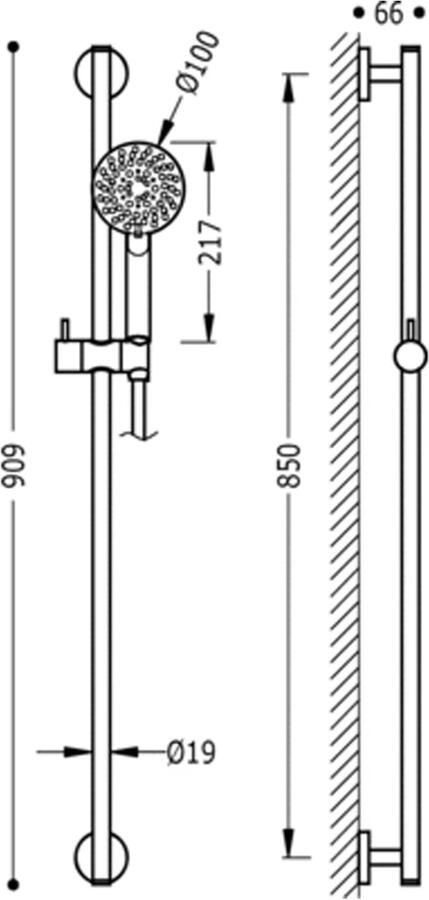 Tres Minimal douchestang 850 mm met verstelbare handdouche 134629