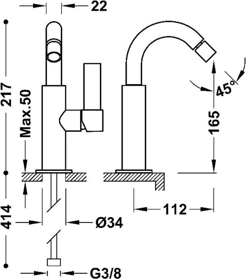 Tres Project bidet opbouw zwart brons