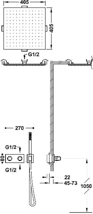 Tres Regendouche set B-System | Inbouw | Thermostaatkraan | 2-weg | Rechthoekig | Chroom