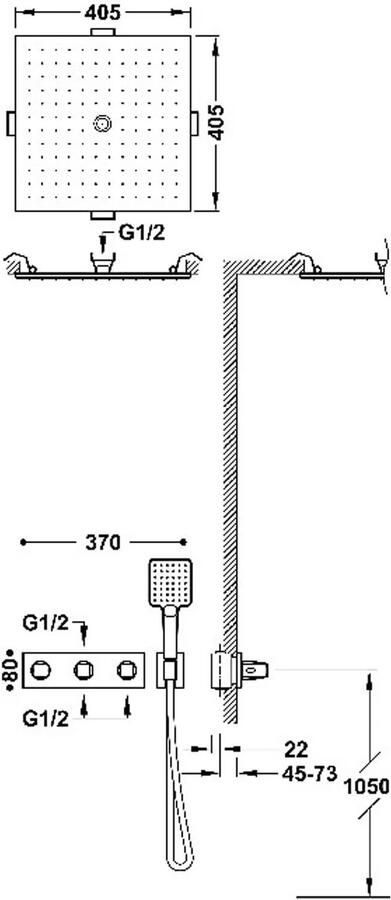 Tres Regendouche set B-System | Inbouw | Thermostaatkraan | 3-weg | Rechthoekig | 24k Rose goud