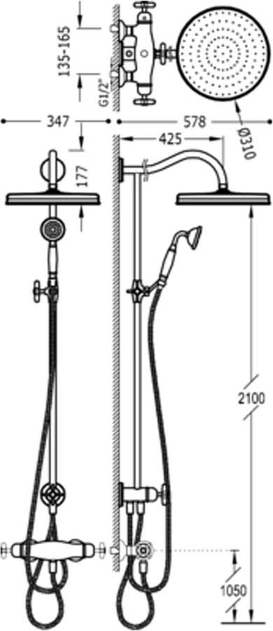Tres Regendoucheset Clasic Thermostatische Opbouw Incl. Handdouche Doucheslang 170 cm Verouderd Messing - Foto 2