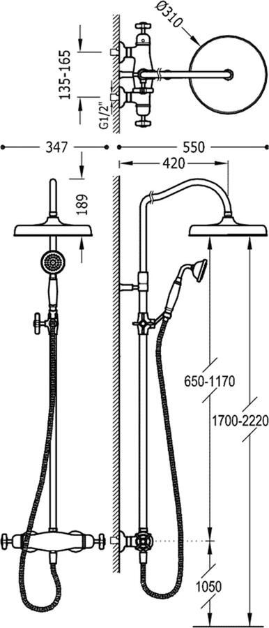 Tres Regendoucheset Clasic Thermostatische Opbouw Incl. Handdouche Verouderd Messing Mat