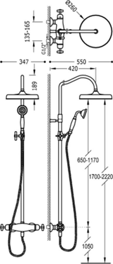 Tres Regendouche set Clasic | Opbouw | Thermostaatkraan | 2-weg | Vintage | RVS look - Foto 2
