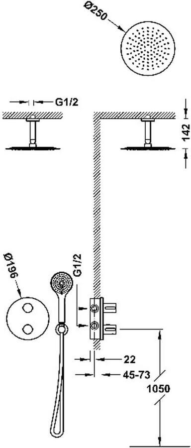 Tres Regendouche set Class | Inbouw | Thermostaatkraan | 2-weg || Chroom