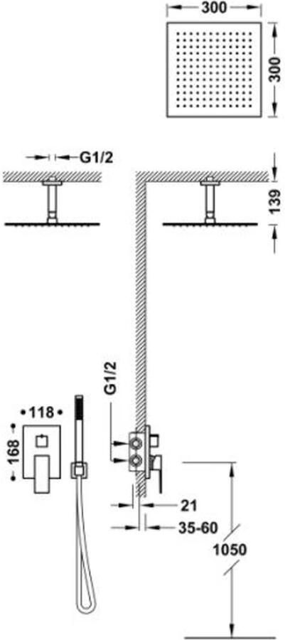 Tres Regendouche set Cuadro | Inbouw | Mengkraan | 2-weg | Vierkant | Wit mat