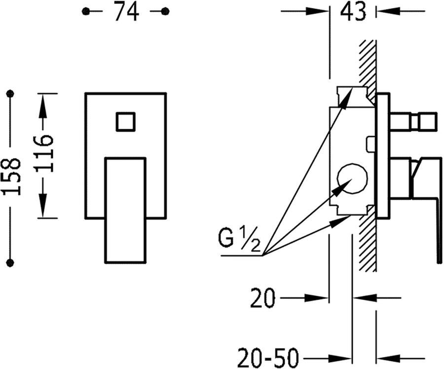 Tres Regendoucheset Inbouw Cuadro Exclusive Met Wandarm en Handdoucheset met Staafhanddouche Mat Wit