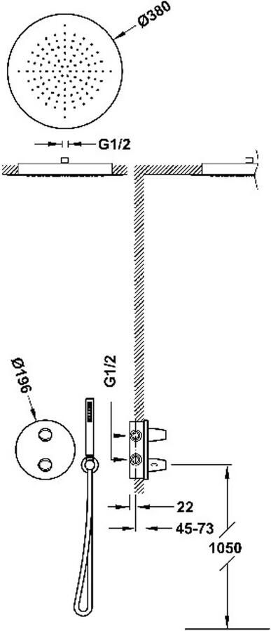 Tres Regendouche set Fuji | Inbouw | Thermostaatkraan | 2-weg || Chroom