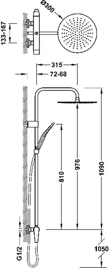 Tres Regendouche set Fuji | Opbouw | Mengkraan | 2-weg | Rond | RVS look