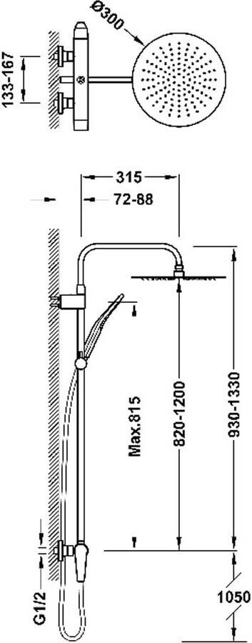Tres Regendouche set Fuji | Opbouw | Mengkraan | 2-weg | Rond | Zwart mat