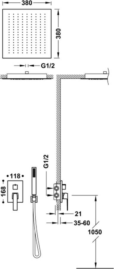 Tres Regendouche set Slim | Inbouw | Mengkraan | 2-weg | Vierkant | 24k Goud glans - Foto 2
