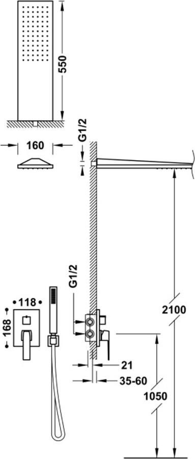 Tres Regendouche set Slim | Inbouw | Mengkraan | 2-weg | Vierkant | 24k Goud glans