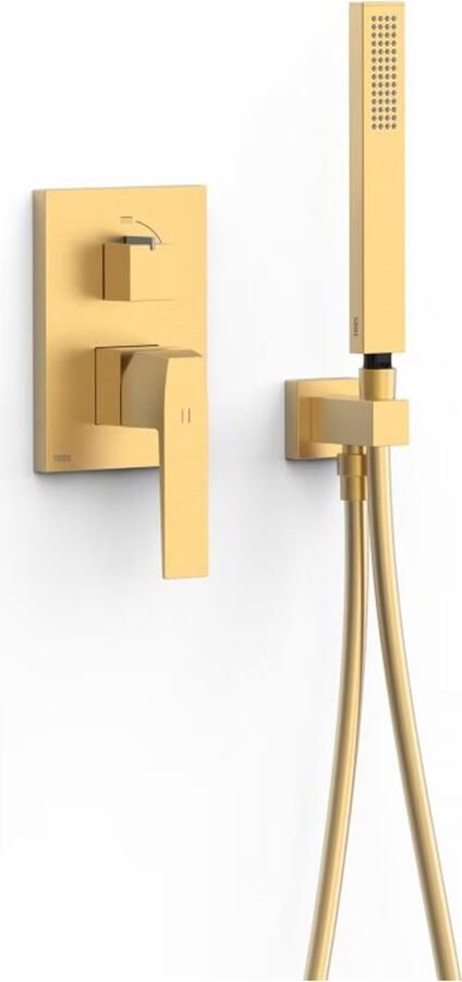 Tres Regendouche set Slim | Inbouw | Mengkraan | 2-weg | Vierkant | 24k Goud mat - Foto 3