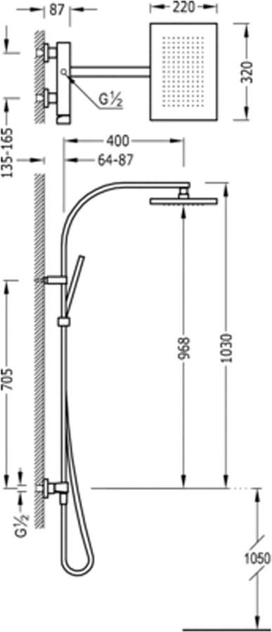 Tres Regendouche set Slim | Opbouw | Mengkraan | 2-weg | Vierkant | Chroom