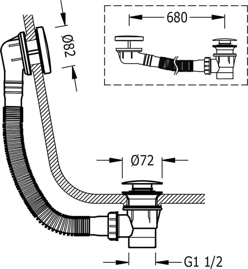 Tres Selection bad afvoer met overloop en click-waste rond Messing oud
