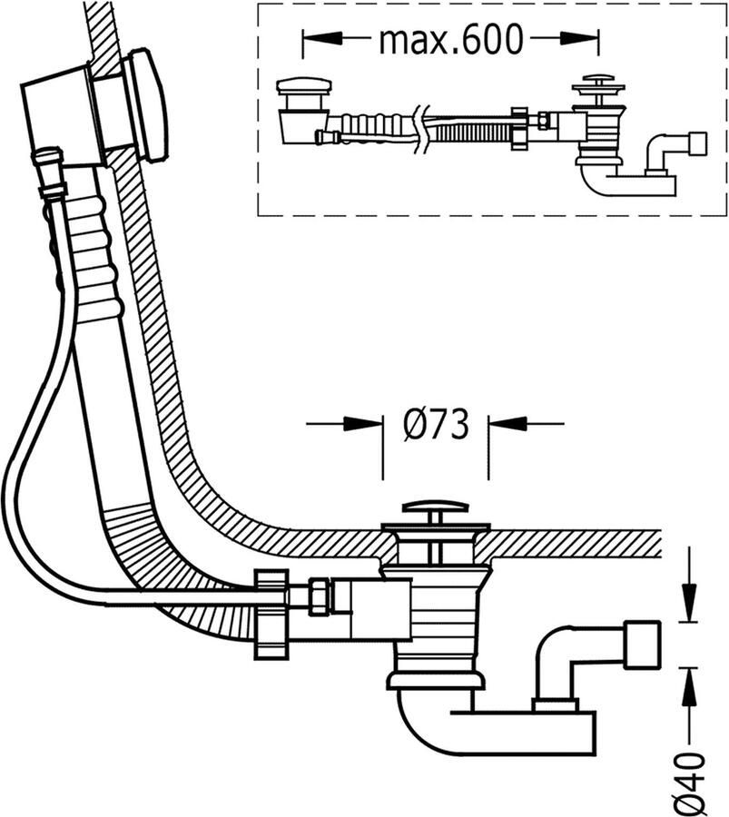 Tres Complementos Afvoerplug automatische met overloop Ø 73 mm 134846