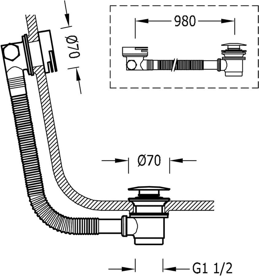 Tres Complementos Badafvoer en ronde plug CASCADE met overloop Ø 70 mm CLICK-CLACK 13453430 - Foto 2