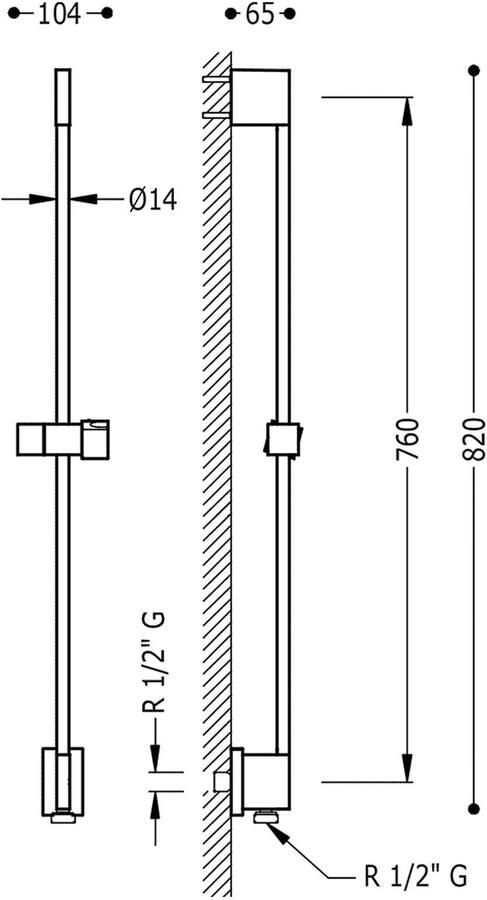 Tres Selection glijstang 76 cm met watertoevoer vierkant rvs look