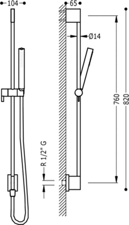 Tres Glijstangset 76 cm met Waterinlaat Handdouche Rond Mat Zwart