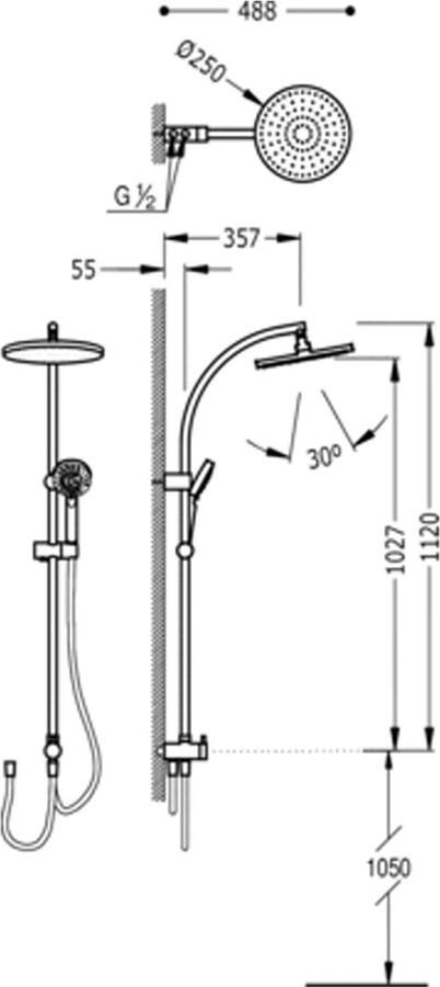 Tres Barras Y Ducha Massage doucheset Hoofddouche Ø 250 mm 161476