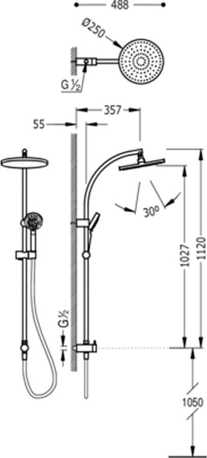 Tres Selection glijstang set met regendouche 103 cm rond chroom - Foto 2