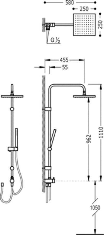 Tres Selection glijstang set met regendouche 111 cm rond chroom - Foto 2