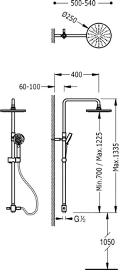 Tres Barras Y Ducha Antikalk doucheset Hoofddouche Ø 250 mm 161213