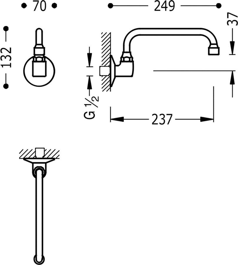 Tres Selection inbouw uitloop draaibaar 24 cm messing chroom