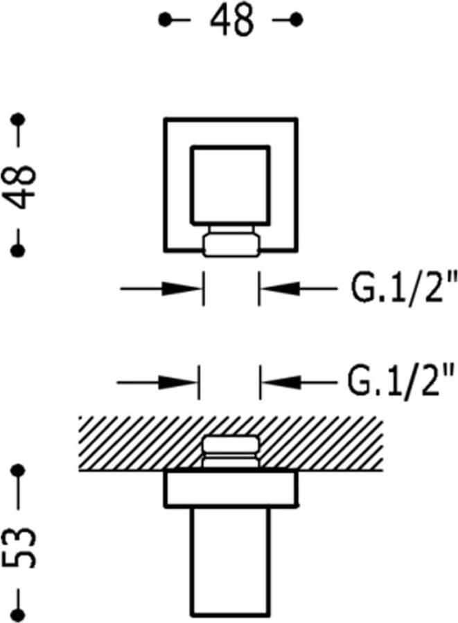 Tres Selection wand aansluiting doucheslang inbouw vierkant chroom