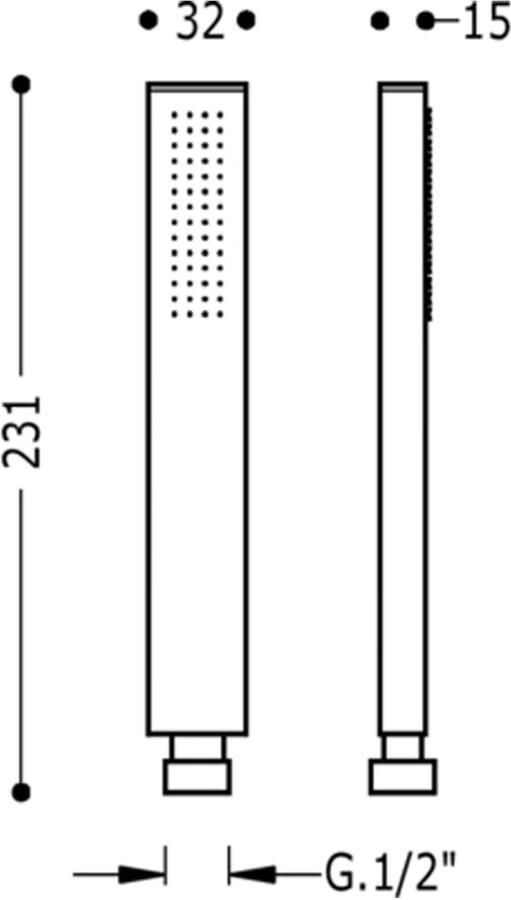 Tres Staafhanddouche Slim | 1 Stand | Vierkant | Zwart mat