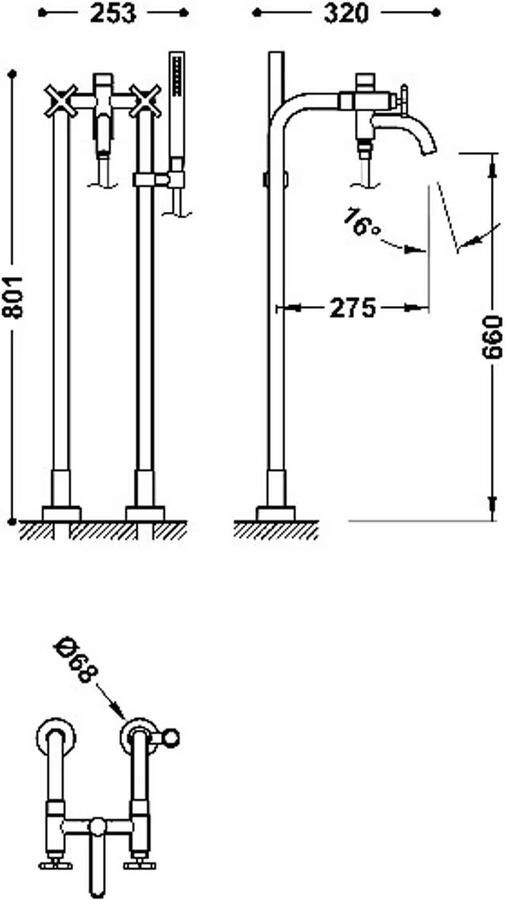 Tres Vrijstaande badkraan Mont Blanc | Hoogte uitloop 66 cm | Draaibare uitloop | Mengkraan | Rond | 24k Goud mat