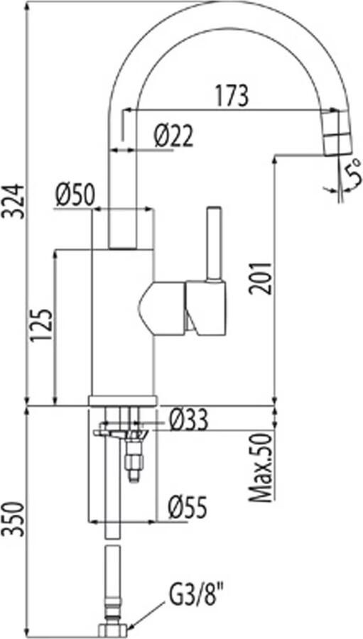 Tres Wastafelkraan Alplus | Opbouw | Draaibare uitloop | Mengkraan | Hoog model | 1-hendel | Rond | Chroom