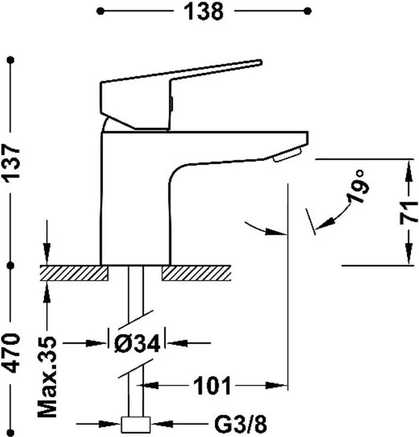 Tres Wastafelkraan Base | Opbouw | Mengkraan | Incl.Click afvoer | Laag model | 1-hendel | Chroom
