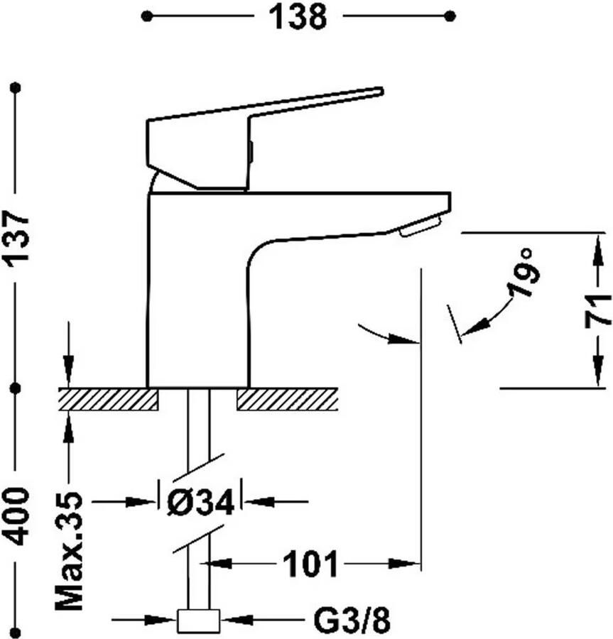 Tres Wastafelkraan Base | Opbouw | Mengkraan | Laag model | 1-hendel | Chroom